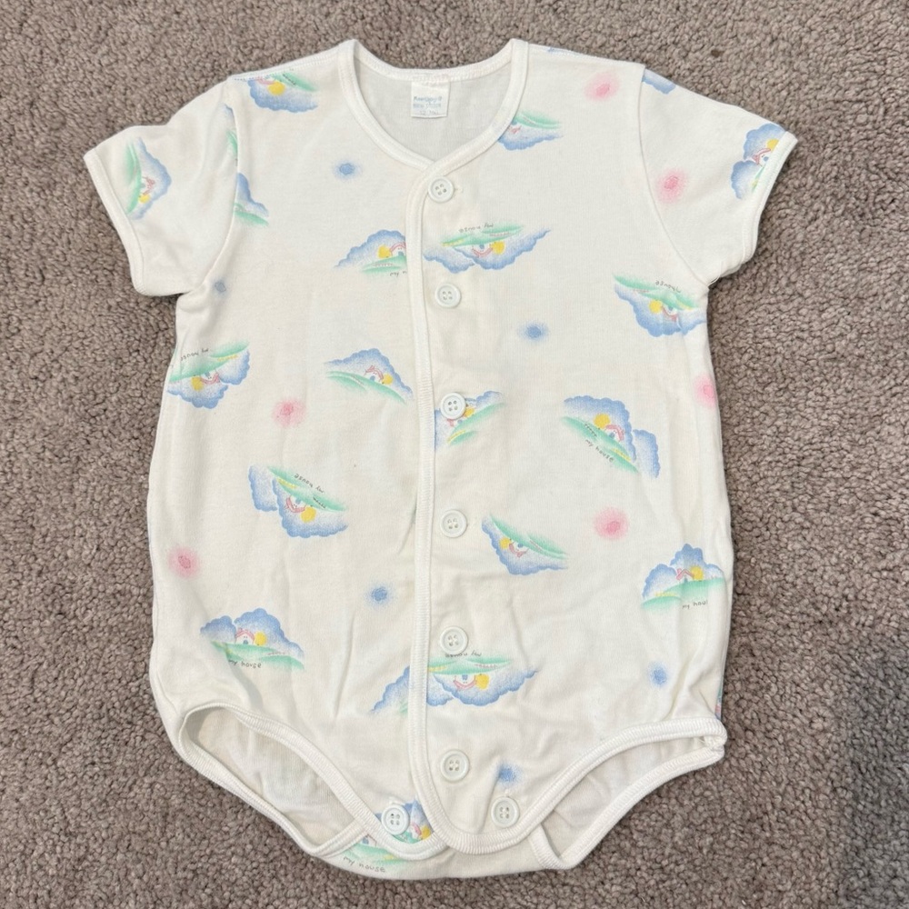 Vintage Fusen Usagi Baby Printed One Piece clouds my house 12 months